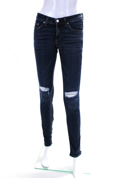 Rag & Bone Jean Womens Cotton Low-Rise Distressed Skinny Jeans Blue Size 26