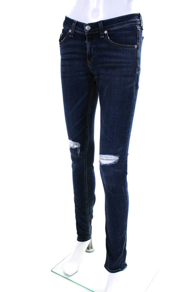 Rag & Bone Jean Womens Cotton Low-Rise Distressed Skinny Jeans Blue Size 26