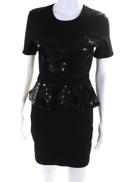 Markus Lupfer Women's Sequin Crewneck Peplum Dress Black Size 2
