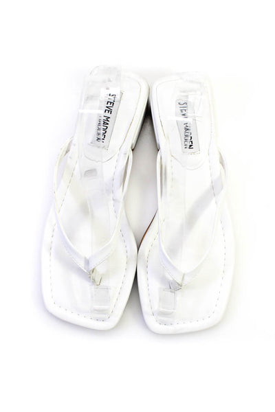 Steve Madden Womens Block Heel T Strap Sandals White Leather Size 7