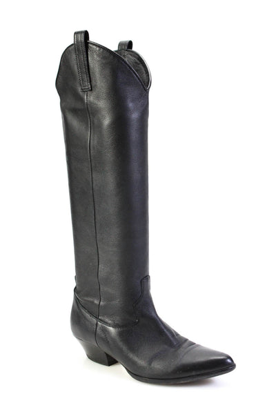 Tamara Mellon Womens Slip On Block Heel Knee High Boots Black Leather Size 37