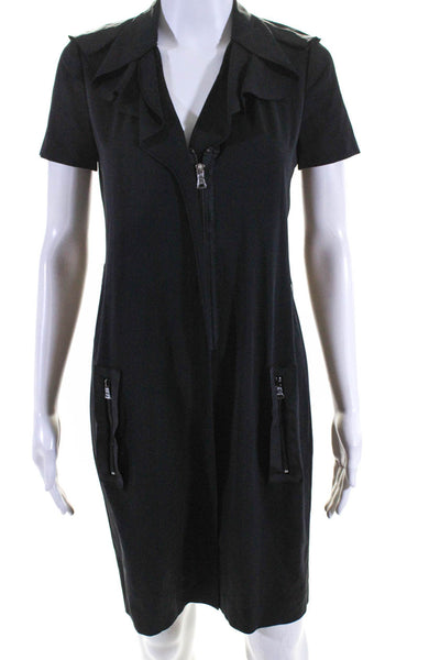 Bergdorf Goodman Womens Silk Ruffled Collared Short Sleeve Dress Black Size 0