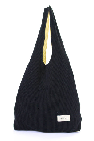 Donni Womens Double Handle Open Top Knit Tote Handbag Black White Cotton