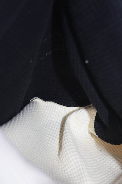 Donni Womens Double Handle Open Top Knit Tote Handbag Black White Cotton