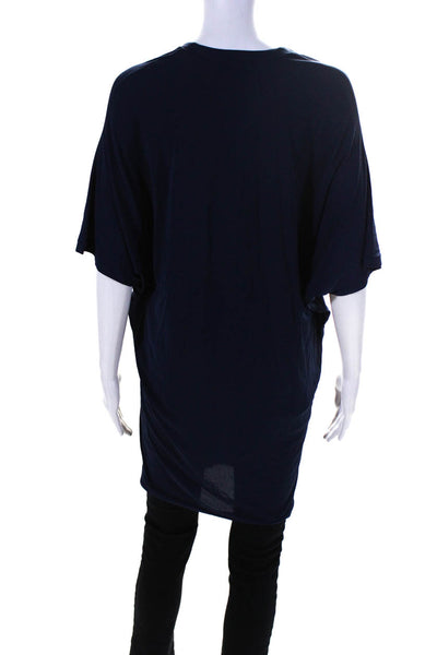 Shan Womens Jersey Knit V-Neck Short Sleeve Tunic Blouse Top Navy Blue Size 6