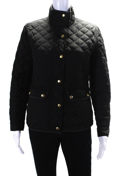 J Crew Womens Quilted Turtleneck Long Sleeve Zip-Up Jacket Coat Black Size PS