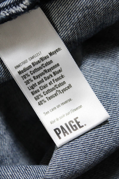 Paige Women's Cotton Patchwork Distressed V-Neck Denim Shift Dress Blue Size S