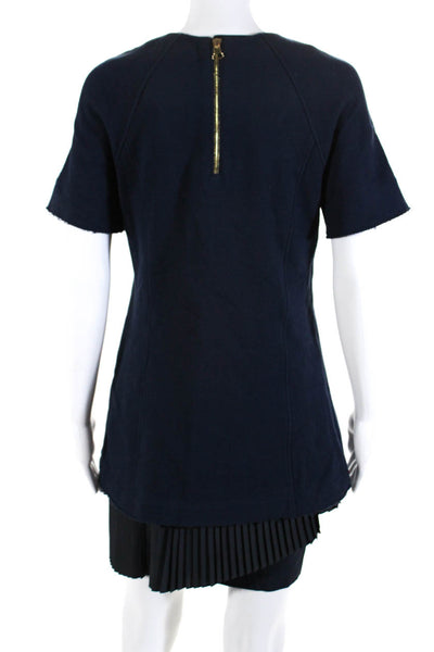 Derek Lam 10 Crosby Women's Pleated Asymmetric Hem Shift Dress Blue Size 6