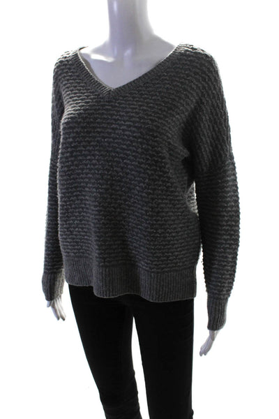 Vince Womens Long Sleeved V Neck Tight Knit Ribbed Pullover Sweater Gray Size XS