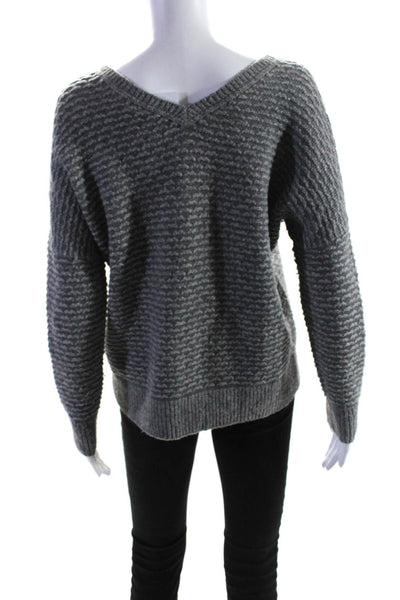 Vince Womens Long Sleeved V Neck Tight Knit Ribbed Pullover Sweater Gray Size XS