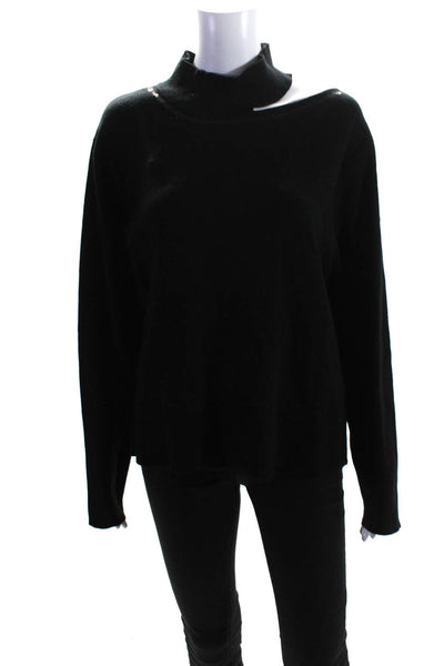 Calvin Klein Women's Mock Neck Cutout Long Sleeves Sweater Black Size XL