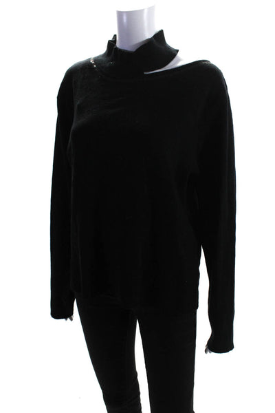 Calvin Klein Women's Mock Neck Cutout Long Sleeves Sweater Black Size XL