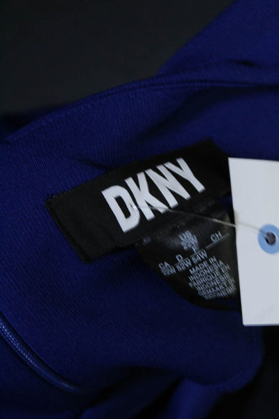 DKNY Women's Round Neck Short Sleeves Tie Waist Midi Dress Blue Size 22