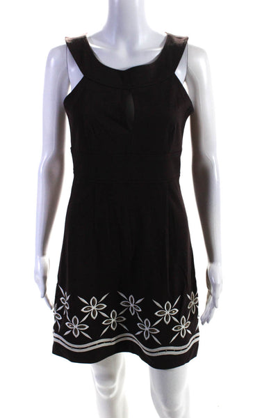 Laundry by Shelli Segal Women's Sleeveless Floral Embroidered Dress Brown Size 4