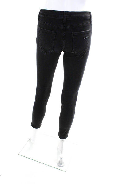 Current/Elliott Womens Cotton Distress Buttoned Skinny Jeans Black Size EUR26