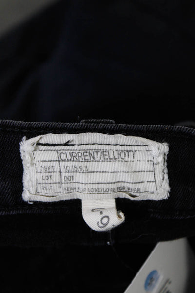 Current/Elliott Womens Cotton Distress Buttoned Skinny Jeans Black Size EUR26