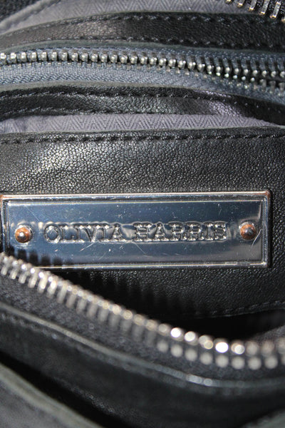 Olivia Harris Womens Leather Zippered Pouch Chain Wristlet Clutch Handbag Black