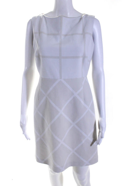 Elie Tahari Womens Beige White Diamond Boat Neck Sleeveless Shift Dress Size 6