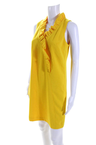 Trina Turk Womens Yellow Ruffle V-Neck Zip Back Sleeveless Shift Dress Size XS