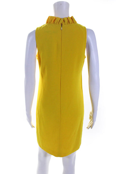 Trina Turk Womens Yellow Ruffle V-Neck Zip Back Sleeveless Shift Dress Size XS