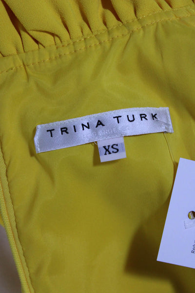 Trina Turk Womens Yellow Ruffle V-Neck Zip Back Sleeveless Shift Dress Size XS