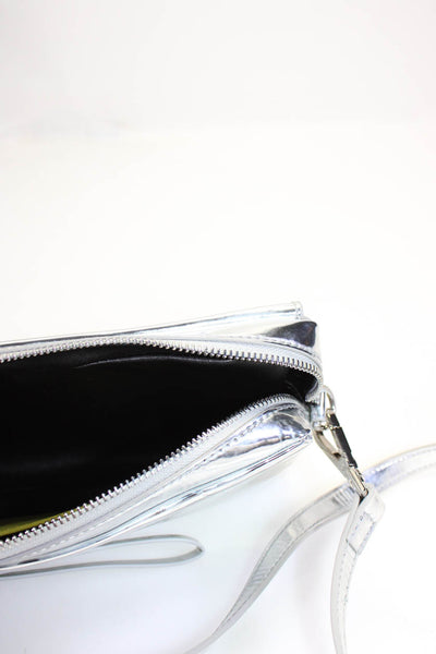 MSGM Womens Slide Closure Zippered Shoulder Crossbody Purse Handbag Silver Tone