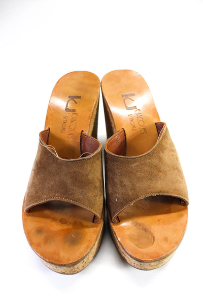 Kjaques St. Tropez Womens Leather Platform Heeled Sandals Wedges Brown Size 9
