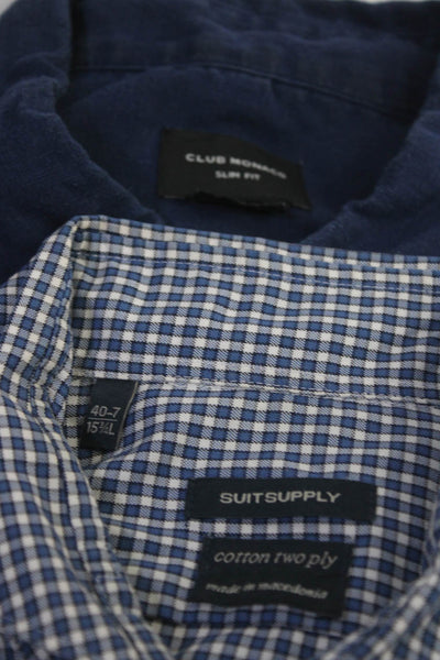 Suit Supply Club Monaco Mens Button Down Shirts Blue Size 15.5 Medium Lot 2