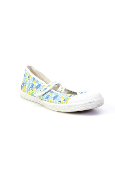 Jacadi Girls Blue White Floral Print Mary Jane Shoes Size 5