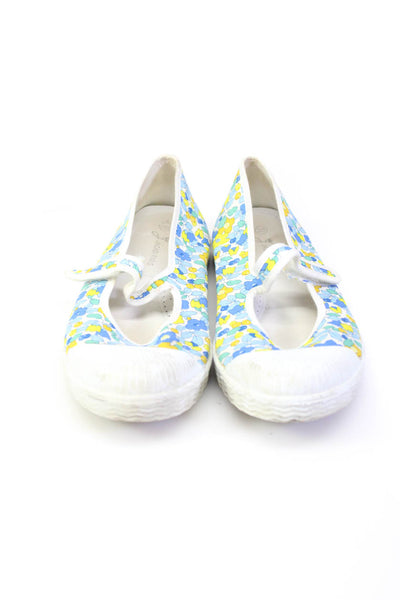 Jacadi Girls Blue White Floral Print Mary Jane Shoes Size 5