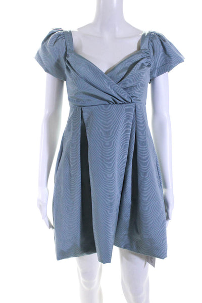 LPA Womens Puffy Short Sleeves V Neck High Waist A Line Dress Blue Size Small