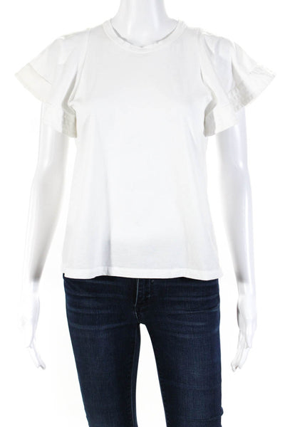 A.L.C. Women's Cotton Flounce Sleeve Crewneck T-shirt Blouse White Size S