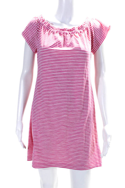 Vineyard Vines Womens Cotton Striped Off the Shoulder Short Dress Red Size XS