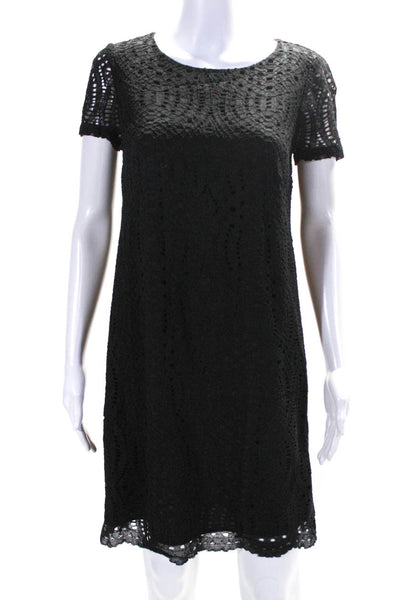 J Crew Womens Lace Sheer Scalloped Hem Short Sleeve Shift Dress Black Size 0