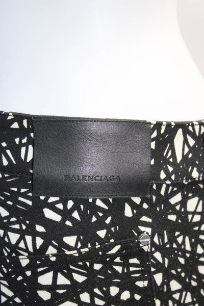 Balenciaga Womens Crosshatch Print Mid Rise Skinny Jeans Black White Size FR 36