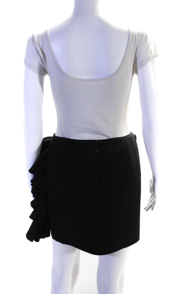 Jay Ahr Womens Fleece Ruffle Mini Pencil Skirt Black Wool Size Small