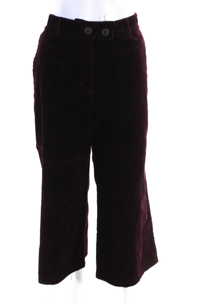 Brora Womens Corduroy Ribbed High Rise Wide Leg Buttoned Pants Purple Size 16