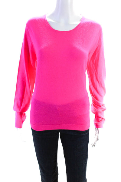 J Crew Womens 100% Merino Wool Round Neck Long Sleeved Sweater Hot Pink Size XL