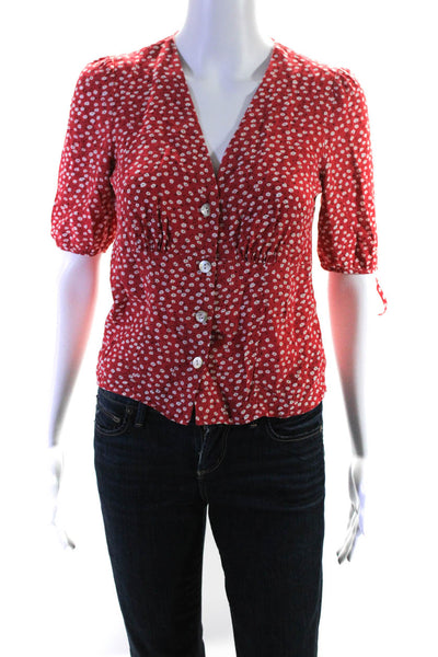 Rails Womens Floral Print Short Sleeve Buttoned-Up Blouse Top Red Size XS