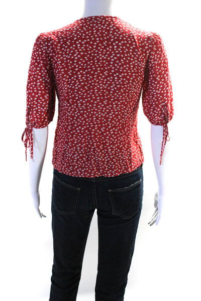 Rails Womens Floral Print Short Sleeve Buttoned-Up Blouse Top Red Size XS