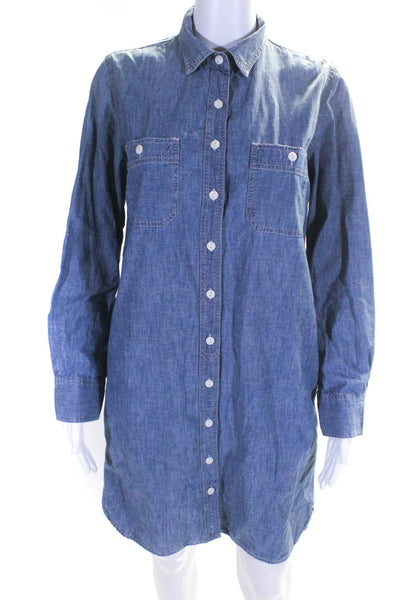 J Crew Womens Long Sleeve Denim Mini Button Up Shirt Dress Blue Size Small