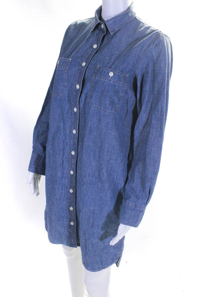 J Crew Womens Long Sleeve Denim Mini Button Up Shirt Dress Blue Size Small