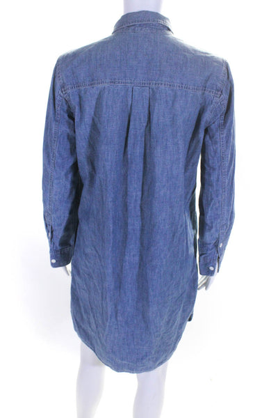 J Crew Womens Long Sleeve Denim Mini Button Up Shirt Dress Blue Size Small