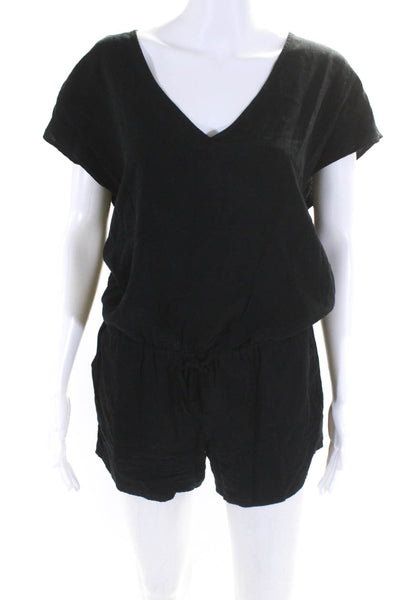 J Crew Women's Short Sleeve Tie Waist V Neck Romper Black Size XS