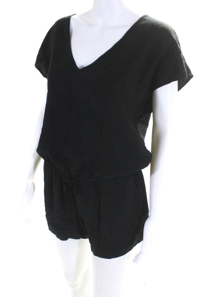 J Crew Women's Short Sleeve Tie Waist V Neck Romper Black Size XS