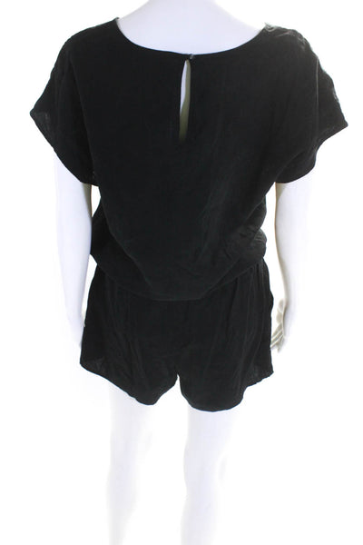 J Crew Women's Short Sleeve Tie Waist V Neck Romper Black Size XS