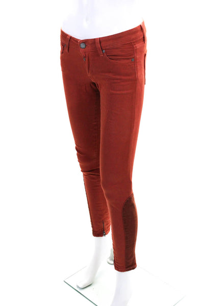 Paige Womens Low Rise Zippered Ankle Patch Skinny Jeans Pants Orange Size 23