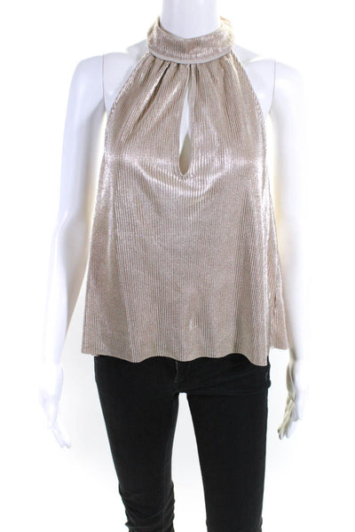 Saylor Womens Pleated High Neck Cutout Halter Tank Top Blouse Gold Tone Size S