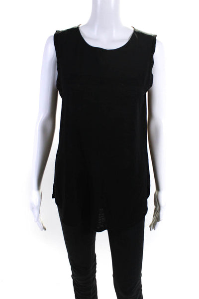 Sanctuary Womens Sleeveless Woven Panel Scoop Neck Tank Top Blouse Black Size S