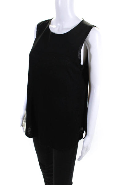 Sanctuary Womens Sleeveless Woven Panel Scoop Neck Tank Top Blouse Black Size S